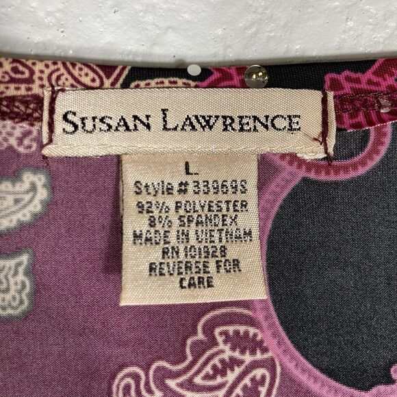 Y2K Top L Dark Paisley Floral Fairy Whimsigoth V-neck Faux Wrap Sparkle Dots - Picture 12 of 13